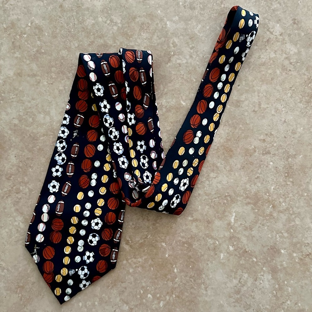 Vintage 90s Nicole Miller 100% Silk Sports Ball Tie